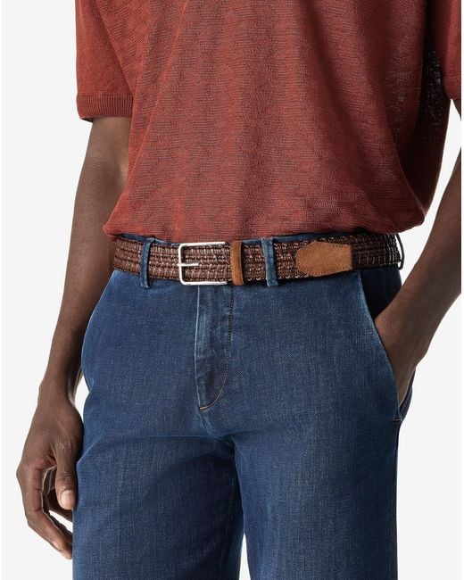 Corneliani Brown Woven Leather Belt for men