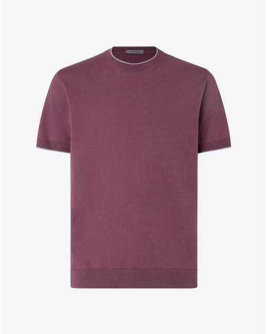 Corneliani Purple Burgundy Crew Neck Silk And Cotton Knitwear for men