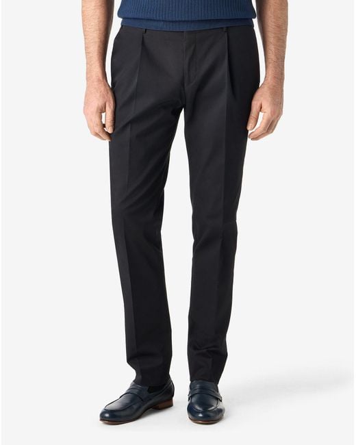 Corneliani Black One-Pleat Stretch Cotton Gabardine Trousers for men