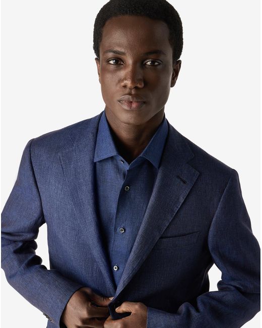 Corneliani Blue Linen Chambray Suit for men