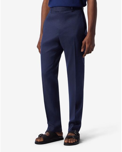 Corneliani Blue Linen, Wool And Mohair Chinos for men