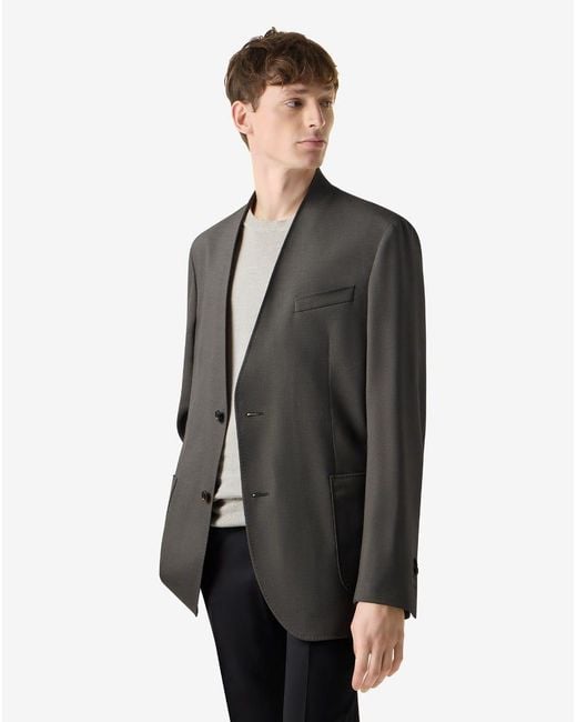 Corneliani Black Mud Mohair Jacket Without Lapels for men