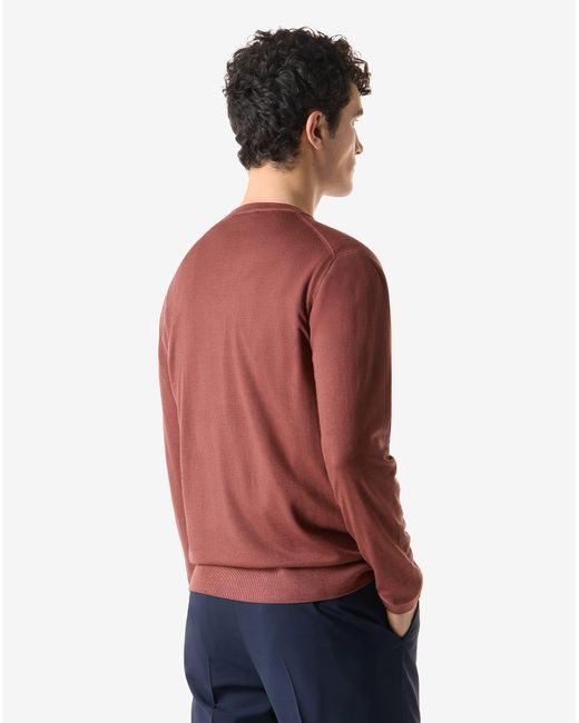 Corneliani Red Bordeaux Crew Neck Pure Wool Knitwear for men