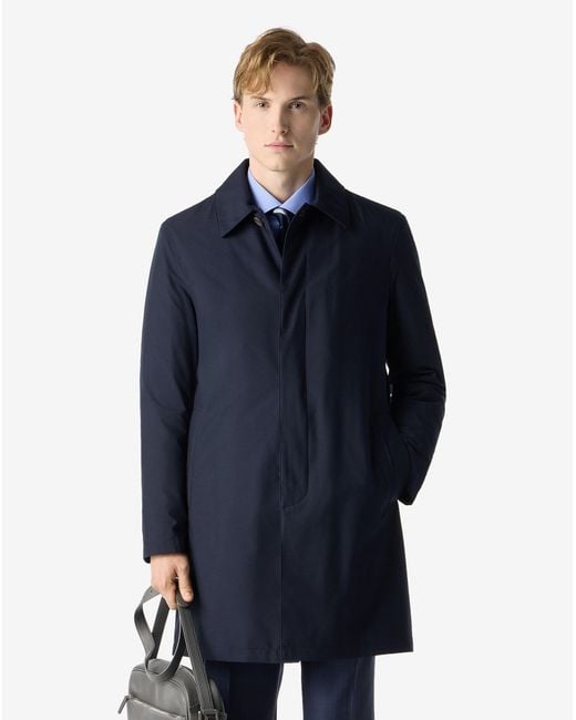 Corneliani Blue Technical Fabric Trench Coat With Detachable Inner Lining for men