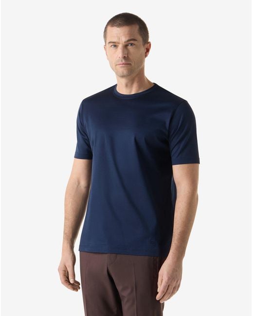 Corneliani Blue Crew Neck Pure Cotton T-Shirt for men