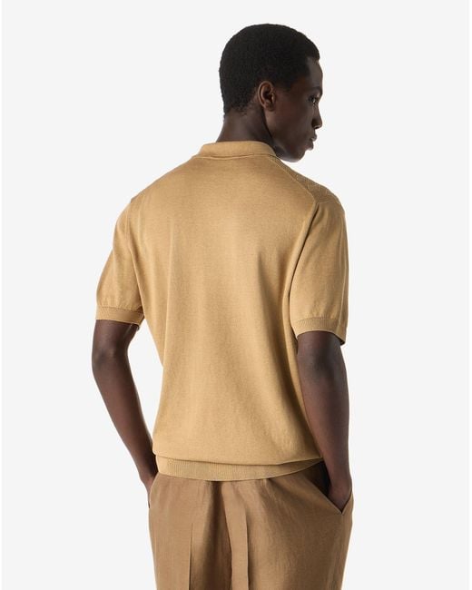 Corneliani Natural Silk And Cotton Crew Neck Polo for men