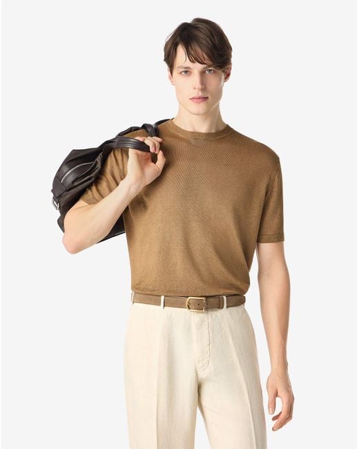 Corneliani Brown Pure Linen Crew Neck Knitwear for men