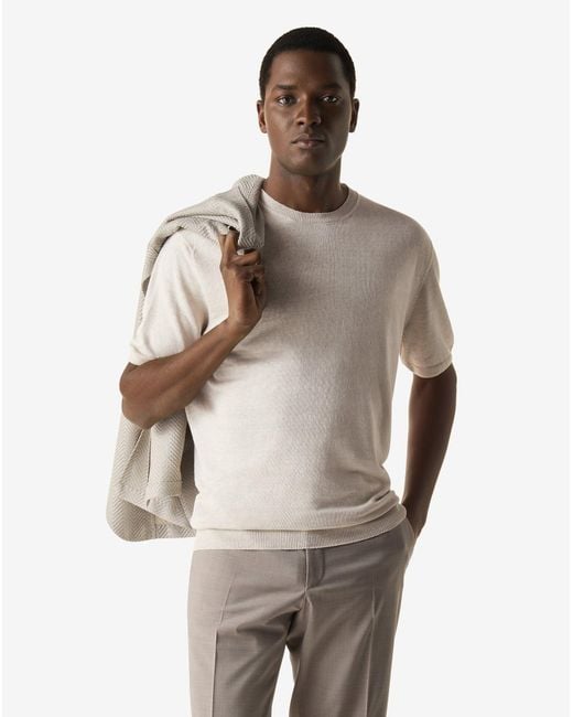 Corneliani White Pure Linen Crew Neck Knit for men
