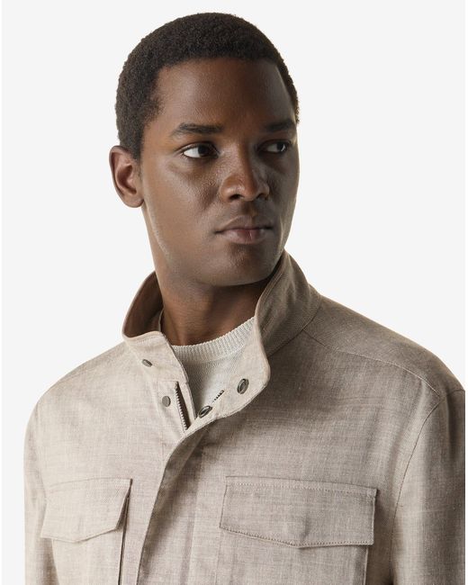 Corneliani White Sand Linen, Stretch Wool Field Jacket for men