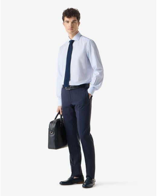 Corneliani White Cotton Twill Shirt With Light Micro-Stripe for men