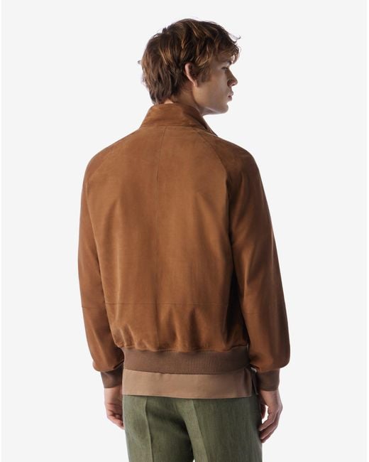 Corneliani Brown Tobacco- Bomber Jacket Made From Super Light Suede for men