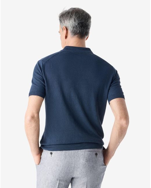 Corneliani Blue Linen Buttonless Polo Shirt for men