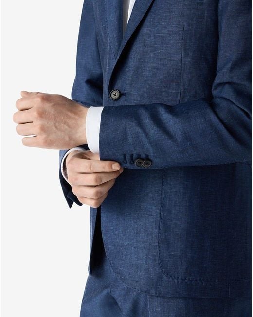 Corneliani Blue Wool And Chambray Linen Suit for men