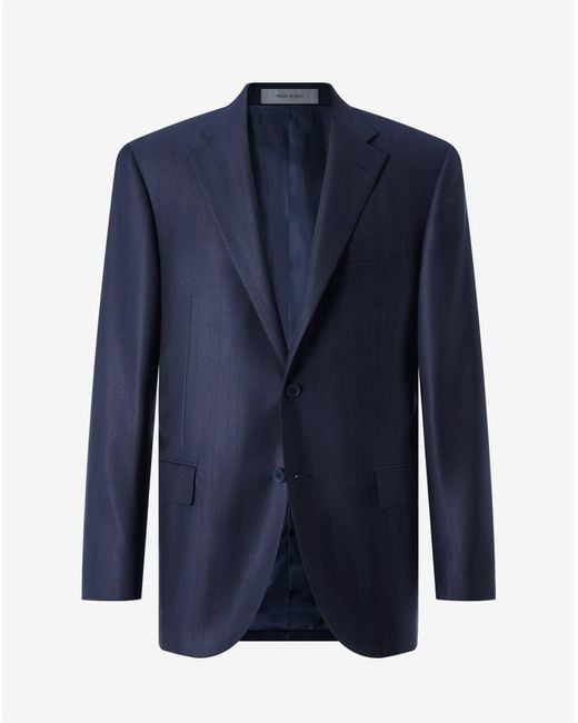 Corneliani Blue Wool And Silk Jacket With Herringbone Pattern for men