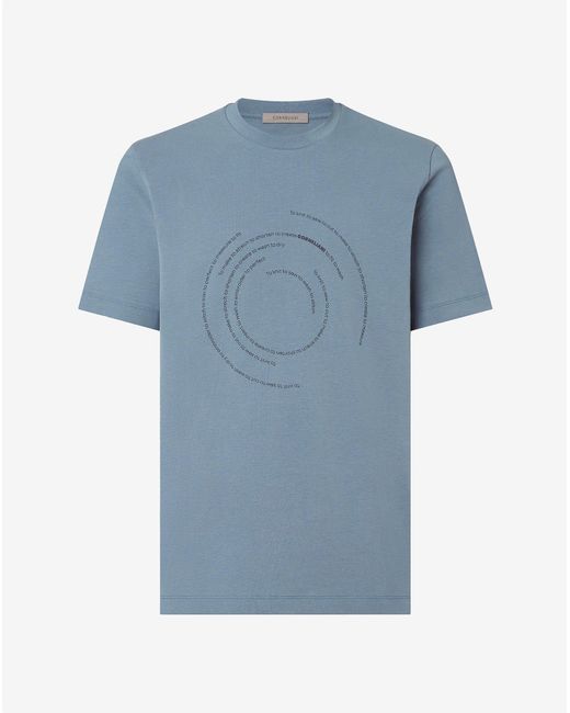 Corneliani Blue Crew Neck Jersey T-Shirt With Print for men