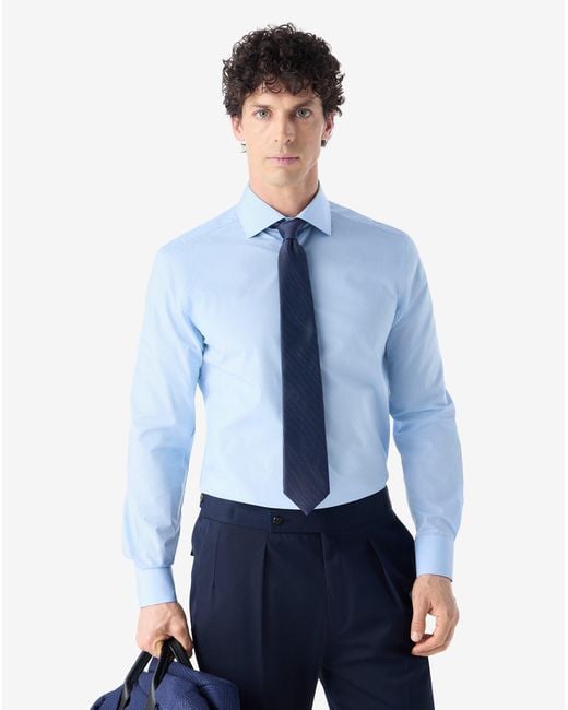 Corneliani Blue Light Cotton Poplin Shirt for men