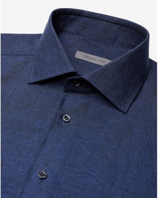 Corneliani Blue Chambray Linen Shirt for men