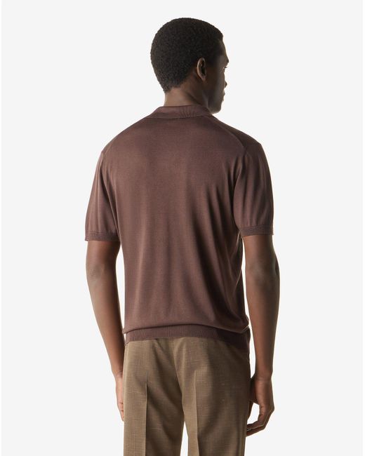 Corneliani Brown Pure Silk Buttonless Polo for men