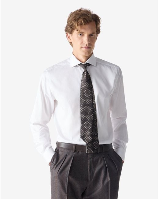 Corneliani White Shirt With Cotton Honeycomb Micro Pattern for men