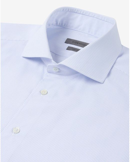 Corneliani White Cotton Twill Shirt With Light Micro-Stripe for men