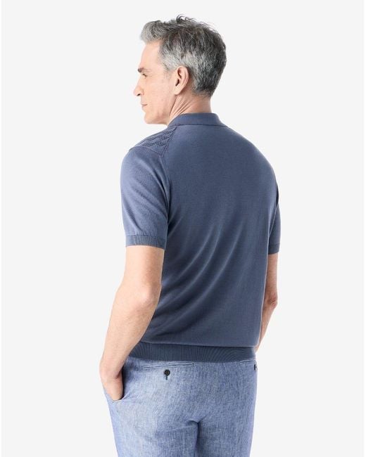 Corneliani Blue Light Silk And Cotton Crew Neck Polo for men