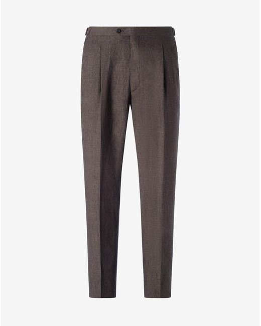 Corneliani Gray 2-Dart Chambray Linen Trousers for men