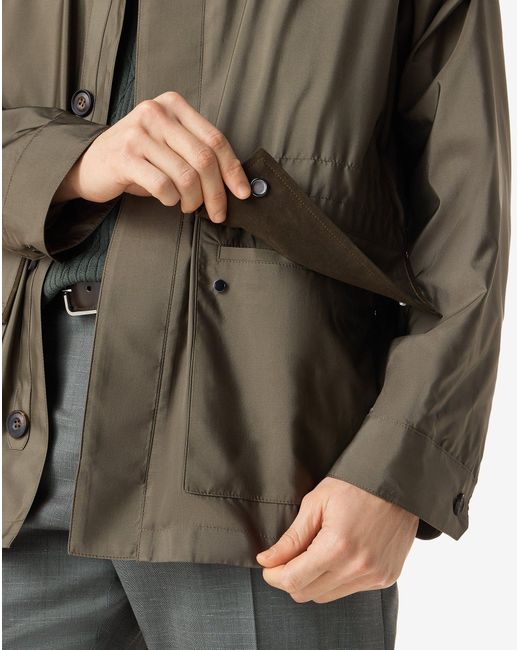 Corneliani Green Dark Technical Silk Caban Coat for men