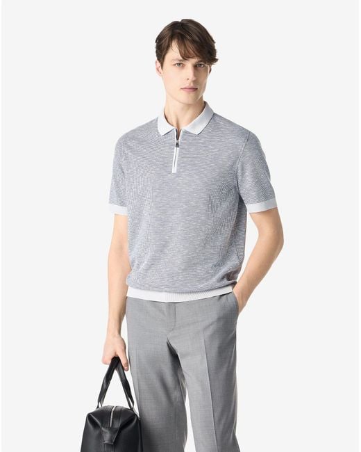 Corneliani Gray And Zipped Cotton Polo Shirt for men