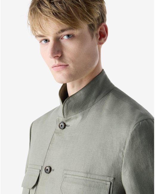 Corneliani Gray Linen Twill Khaki Overshirt for men