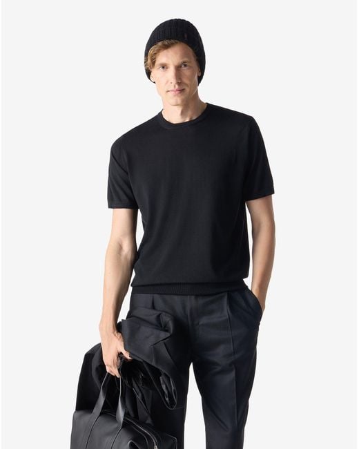 Corneliani Black Crew Neck T-Shirt Made From Pure Wool for men