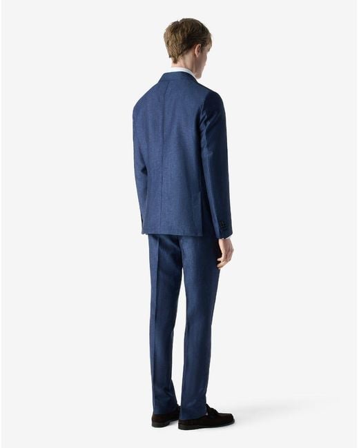Corneliani Blue Wool And Chambray Linen Suit for men