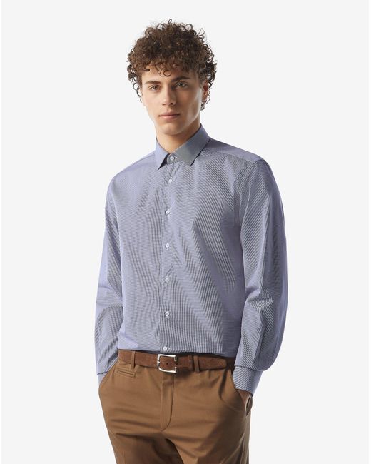 Camicia Con Microquadretto Bianco E di Corneliani in Blue da Uomo