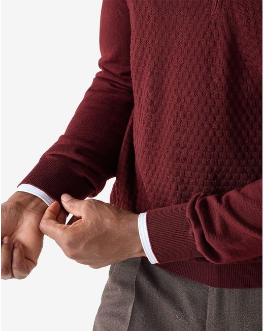 Corneliani Red Dark Long-Sleeved Zip-Up Polo Shirt Made From Pure Extra Fine Wool for men