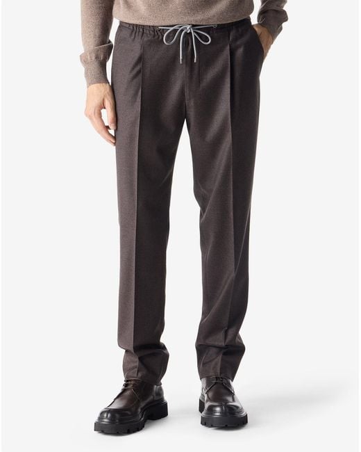 Corneliani Gray Dark Joggers Made From Stretch Wool Flannel With Micro Pattern for men