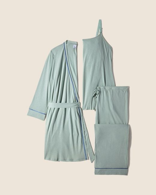 Cosabella Blue Nursing 3 Piece Pajama Set With Robe
