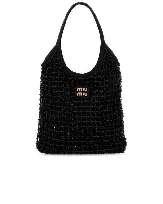 Miu Miu Black Embellished Satin Handbag