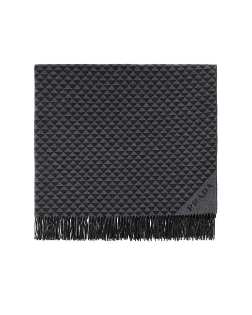 Prada Black Embroidered Wool Blend Symbole Double Blanket