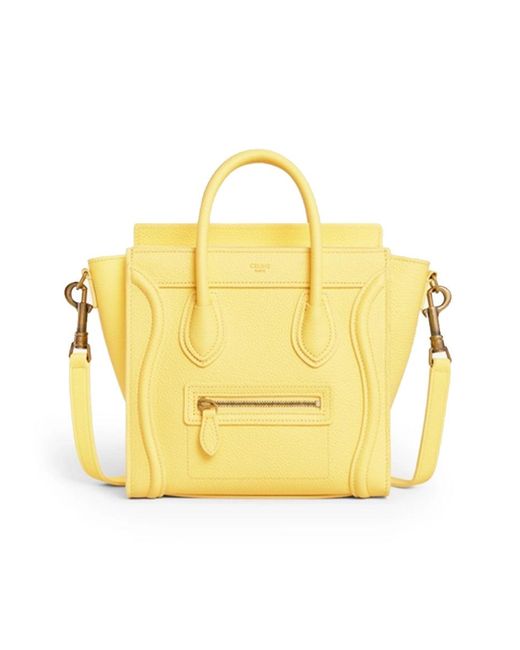 Celine Leather Nano Luggage Bag In Drummed Calfskin In Acacia in Yellow