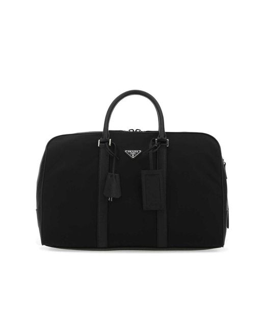 Prada Black Re-nylon And Saffiano Leather Duffel Bag