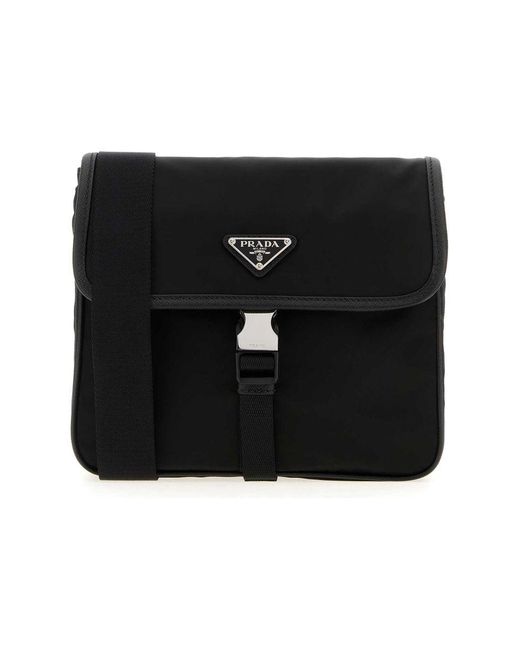 Prada Black Re-nylon And Saffiano Leather Shoulder Bag