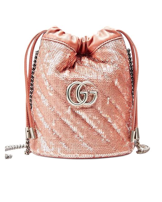 Gucci Pink GG Marmont Mini Sequin Bucket Bag