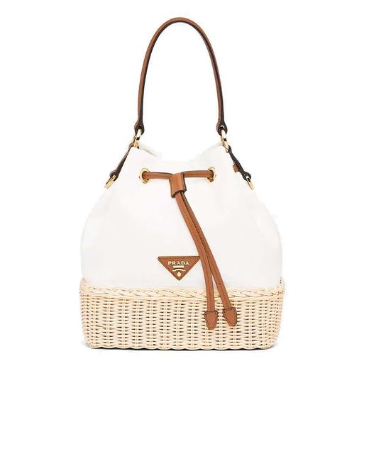 Prada Bucket Bag In Wicker And Canvas in White Lyst Australia