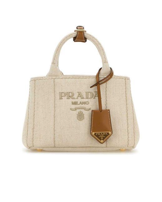 Prada Natural Tessuto Sand Canvas Shopping Bag