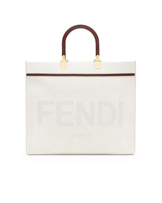 Fendi Sunshine Medium Shopper Bag In White Canvas | Lyst Australia