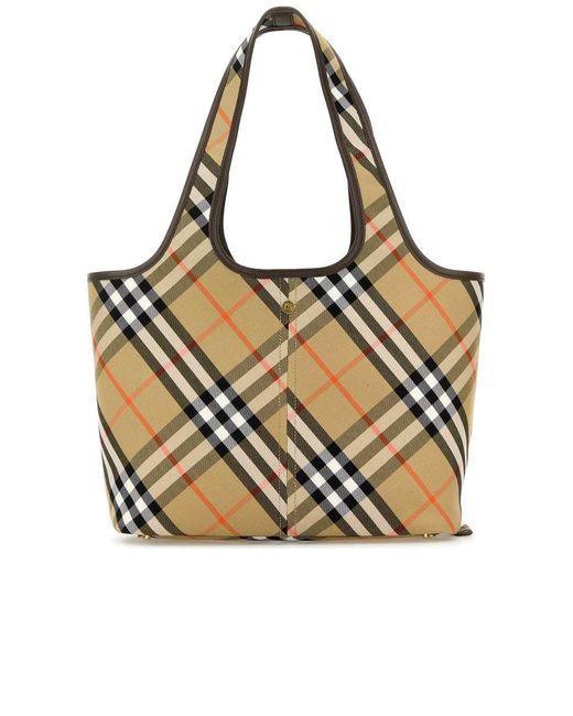 Burberry Natural Medium Embroidered Canvas Check Tote