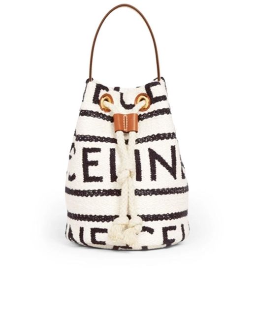 Céline White Teen Drawstring In Textile With All-over And Calfskin