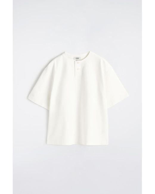 COS White Oversized Cotton-Jersey Henley T-Shirt for men