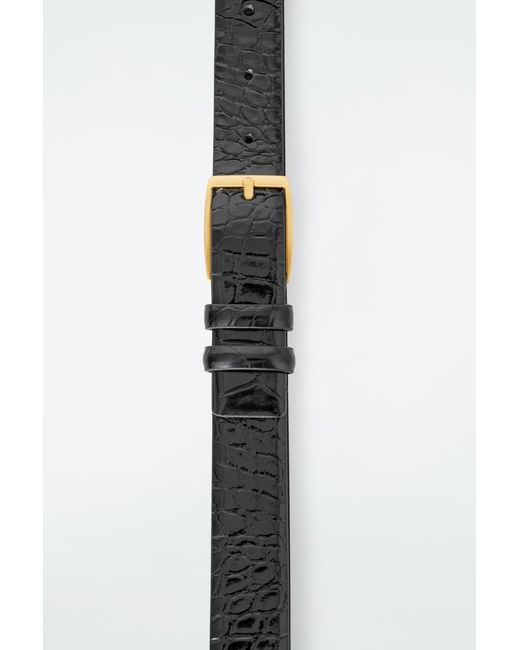 COS Black Croc-effect Leather Belt
