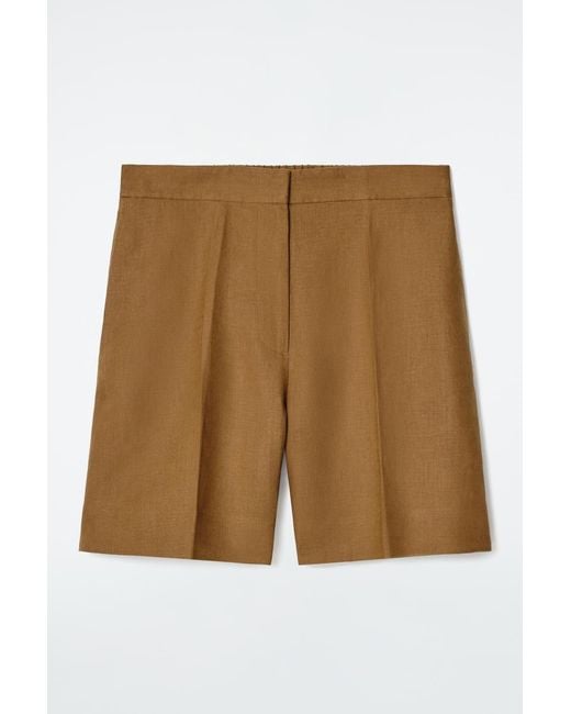 COS Natural Tailored Elasticated Linen Shorts In Beige