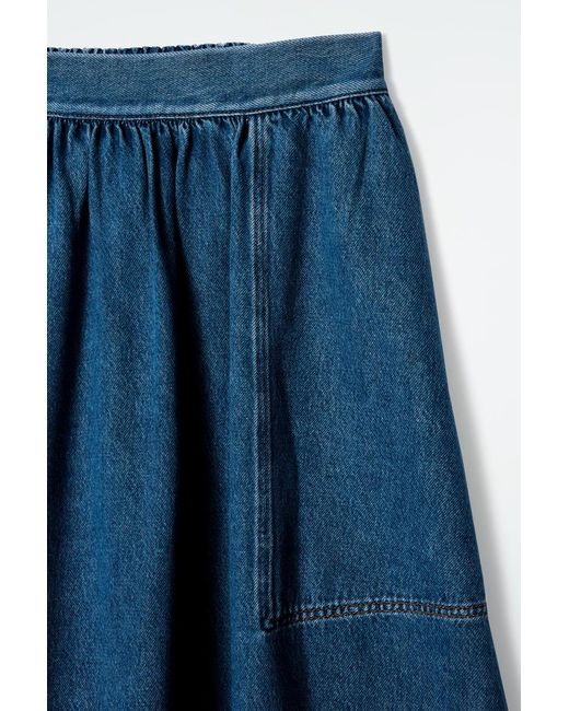 COS Blue Elasticated Denim Midi Skirt